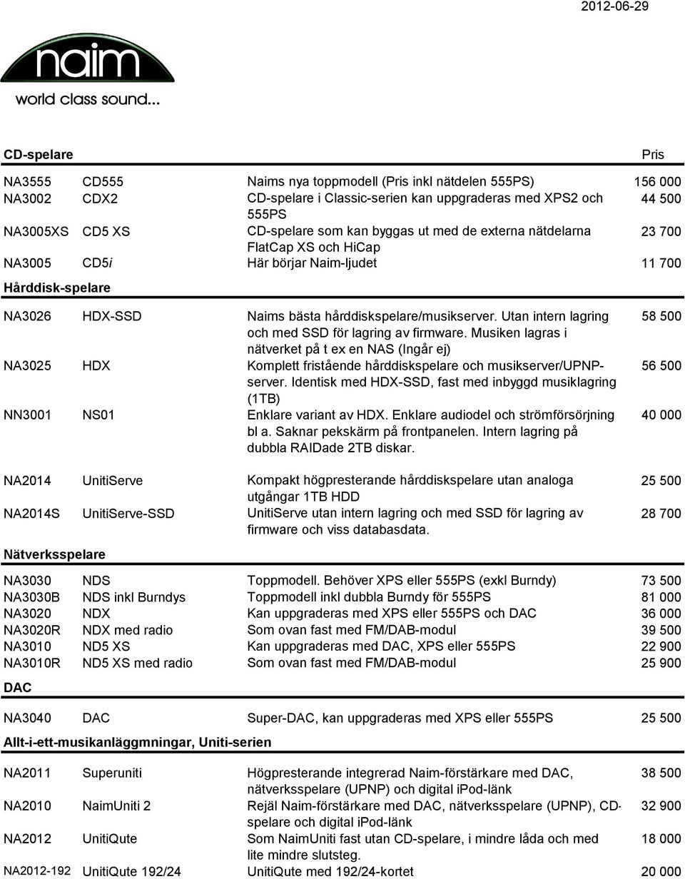 Utan intern lagring och med SSD för lagring av firmware. Musiken lagras i nätverket på t ex en NAS (Ingår ej) NA3025 HDX Komplett fristående hårddiskspelare och musikserver/upnpserver.