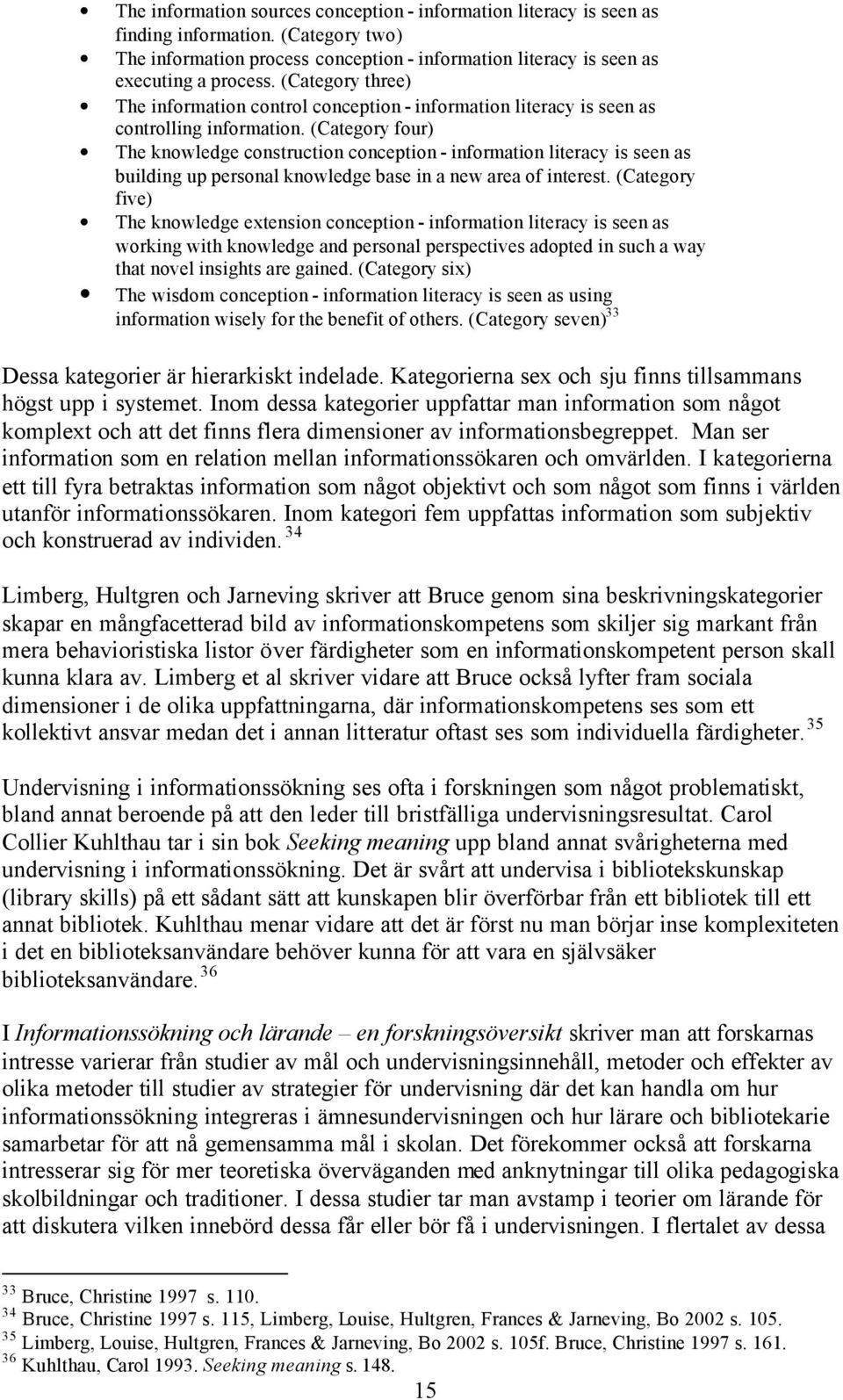 (Category four) The knowledge construction conception - information literacy is seen as building up personal knowledge base in a new area of interest.
