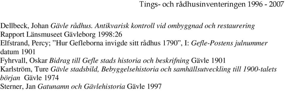 Gefleborna invigde sitt rådhus 1790, I: Gefle-Postens julnummer datum 1901 Fyhrvall, Oskar Bidrag till Gefle