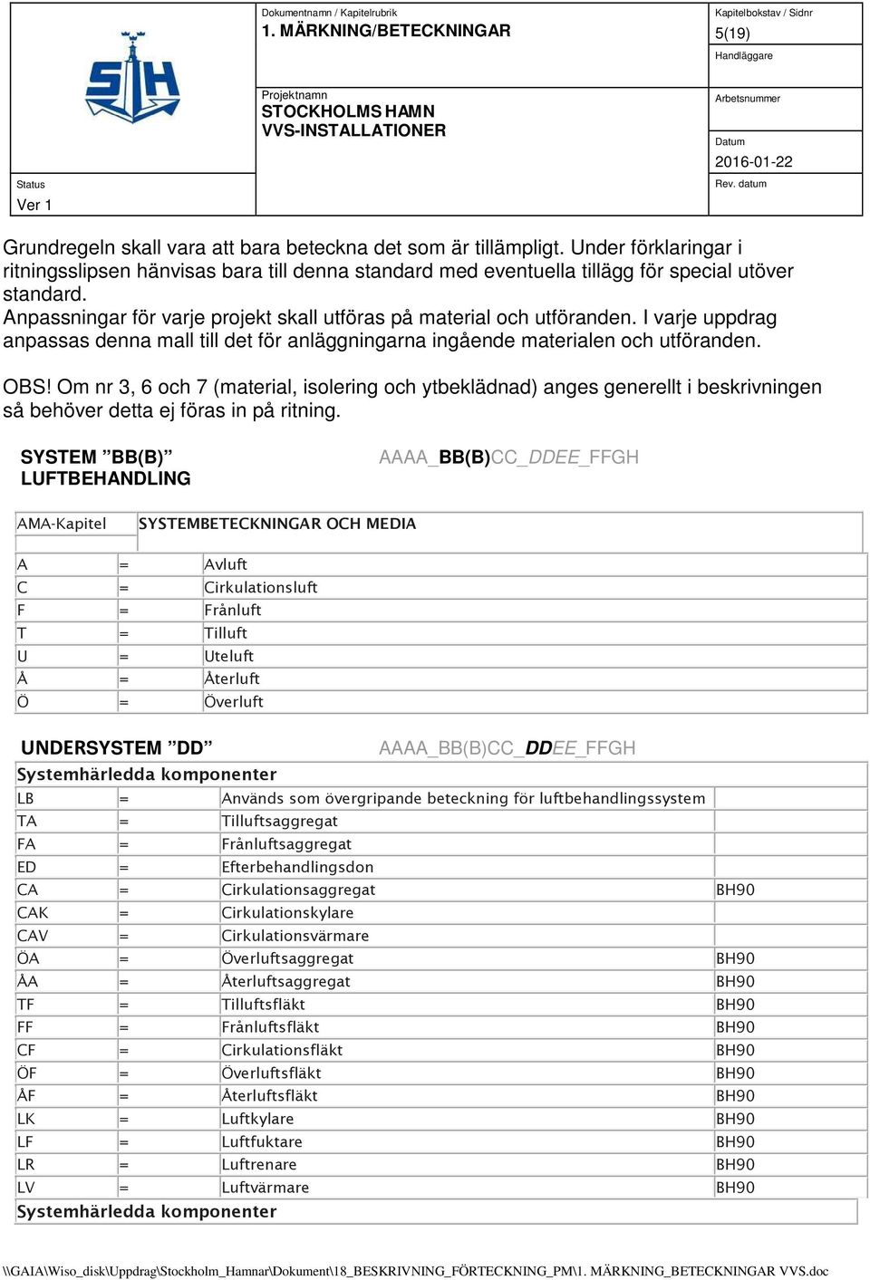 Om nr 3, 6 och 7 (material, isolering och ytbeklädnad) anges generellt i beskrivningen så behöver detta ej föras in på ritning.
