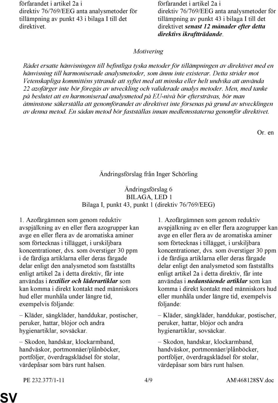 Rådet ersatte hänvisningen till befintliga tyska metoder för tillämpningen av direktivet med en hänvisning till harmoniserade analysmetoder, som ännu inte existerar.