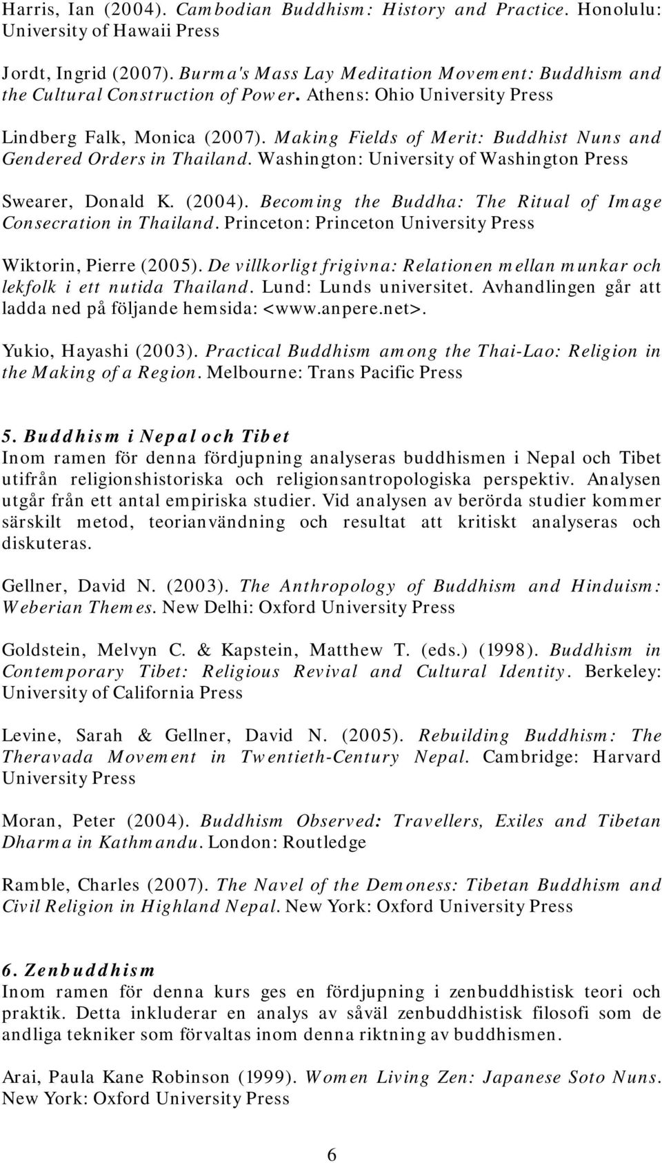 Making Fields of Merit: Buddhist Nuns and Gendered Orders in Thailand. Washington: University of Washington Press Swearer, Donald K. (2004).