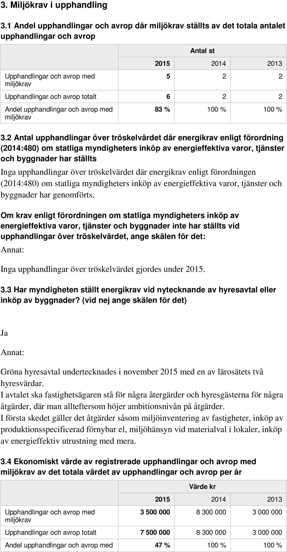 6 2 2 Andel upphandlingar och avrop med miljökrav 83 % 100 % 100 % 3.