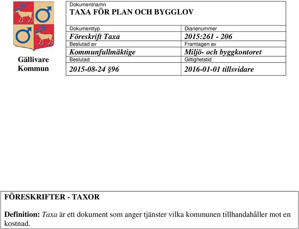 byggkontoret Beslutad Giltighetstid 2015-08-24 96 2016-01-01 tillsvidare FÖRESKRIFTER -
