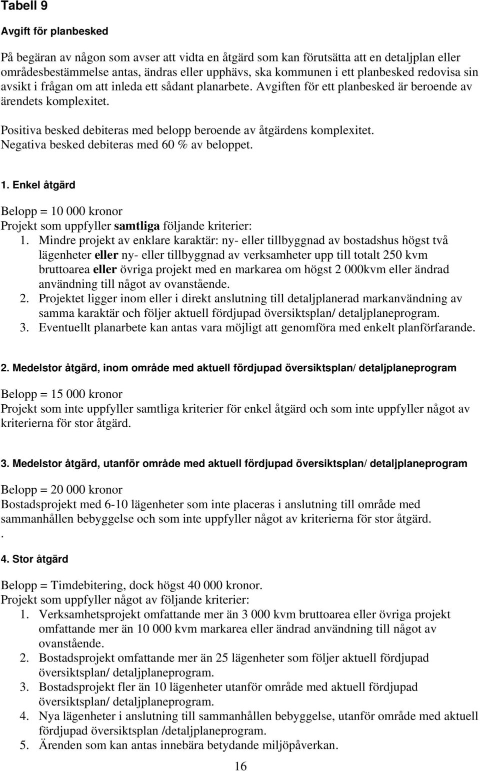 Positiva besked debiteras med belopp beroende av åtgärdens komplexitet. Negativa besked debiteras med 60 % av beloppet. 1.