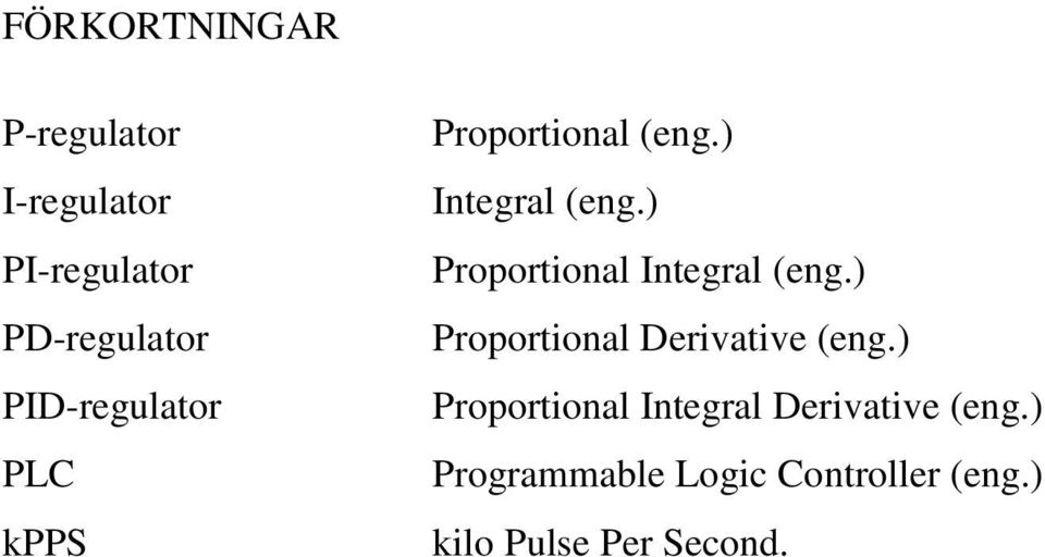 ) Proportional Integral (eng.) Proportional Derivative (eng.