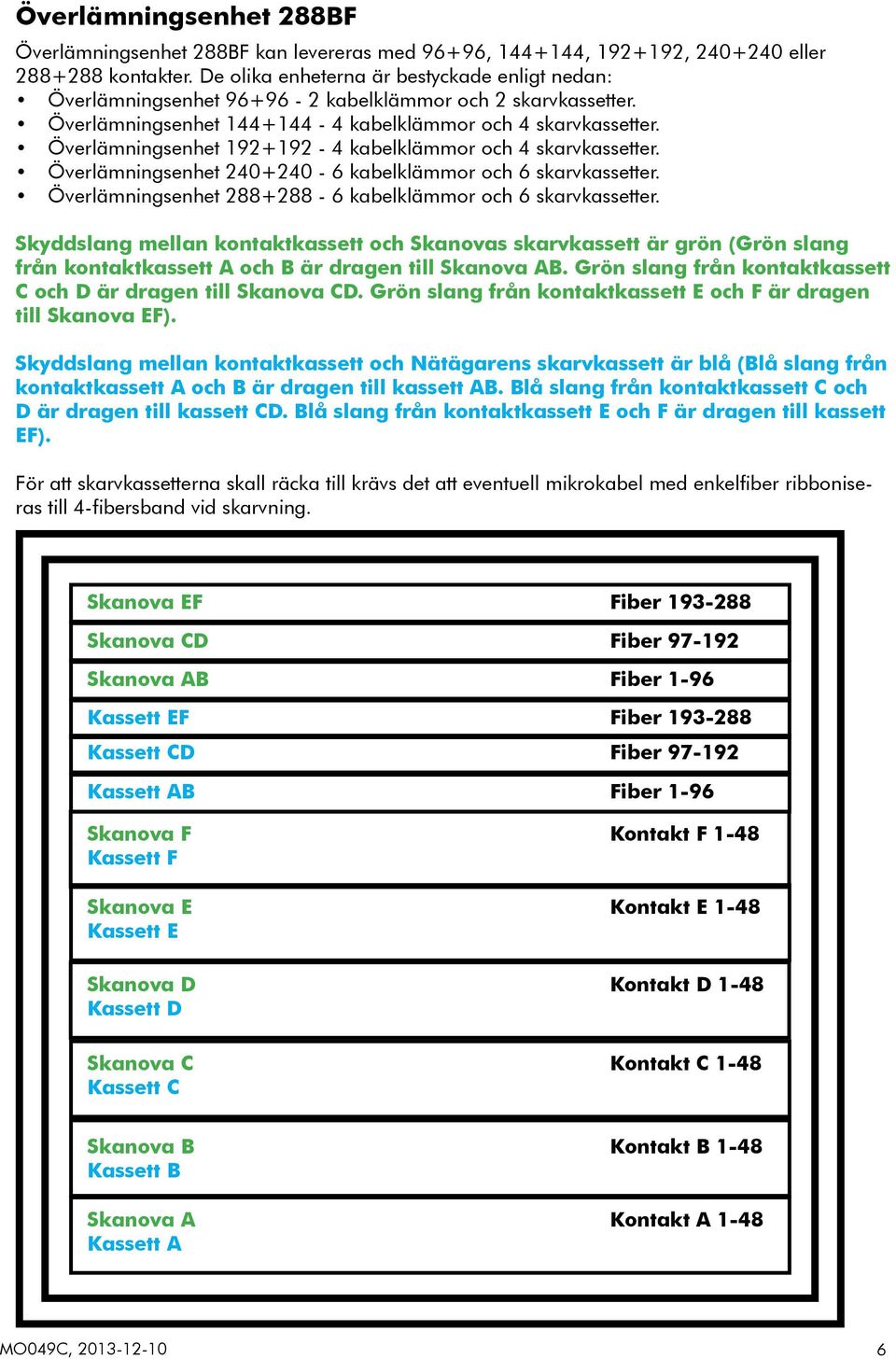 Överlämningsenhet 192+192-4 kabelklämmor och 4 skarvkassetter. Överlämningsenhet 240+240-6 kabelklämmor och 6 skarvkassetter. Överlämningsenhet 288+288-6 kabelklämmor och 6 skarvkassetter.