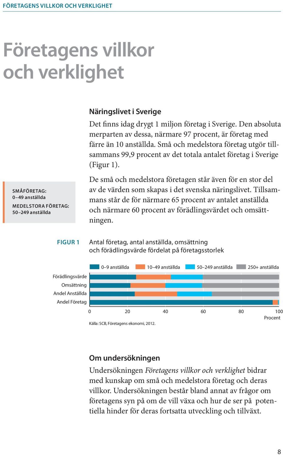 Små och medelstora företag utgör tillsammans 99,9 procent av det totala antalet företag i Sverige (Figur 1).