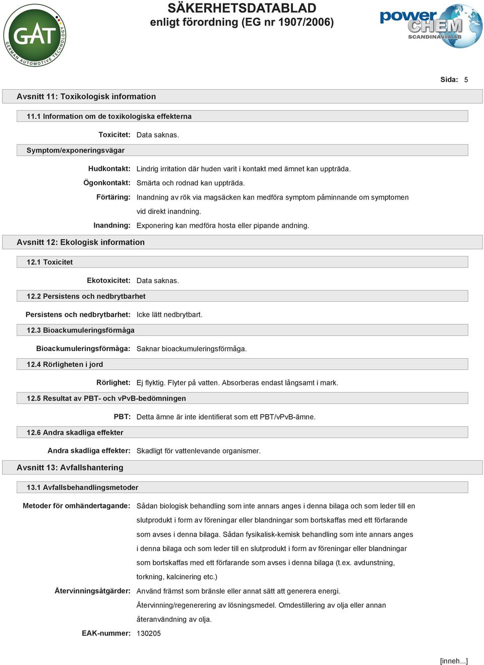 Smärta och rodnad kan uppträda. Inandning av rök via magsäcken kan medföra symptom påminnande om symptomen vid direkt inandning. Exponering kan medföra hosta eller pipande andning.