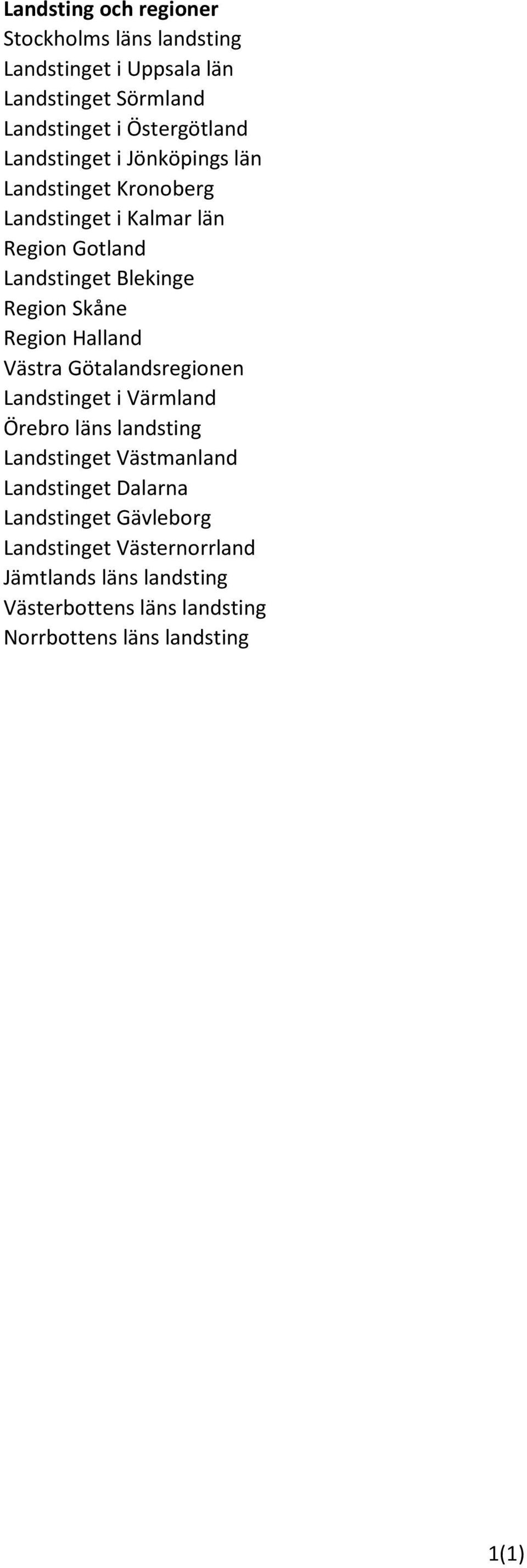 Region Halland Västra Götalandsregionen Landstinget i Värmland Örebro läns landsting Landstinget Västmanland Landstinget