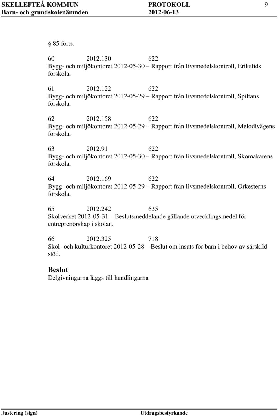 158 622 Bygg- och miljökontoret 2012-05-29 Rapport från livsmedelskontroll, Melodivägens 63 2012.