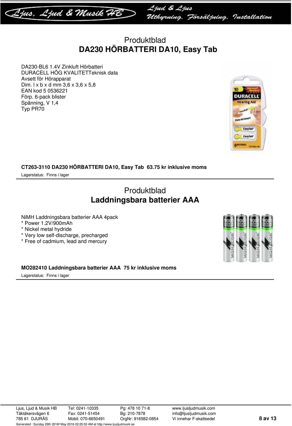 6-pack blister Spänning, V 1,4 Typ PR70 CT263-3110 DA230 HÖRBATTERI DA10, Easy Tab 63.