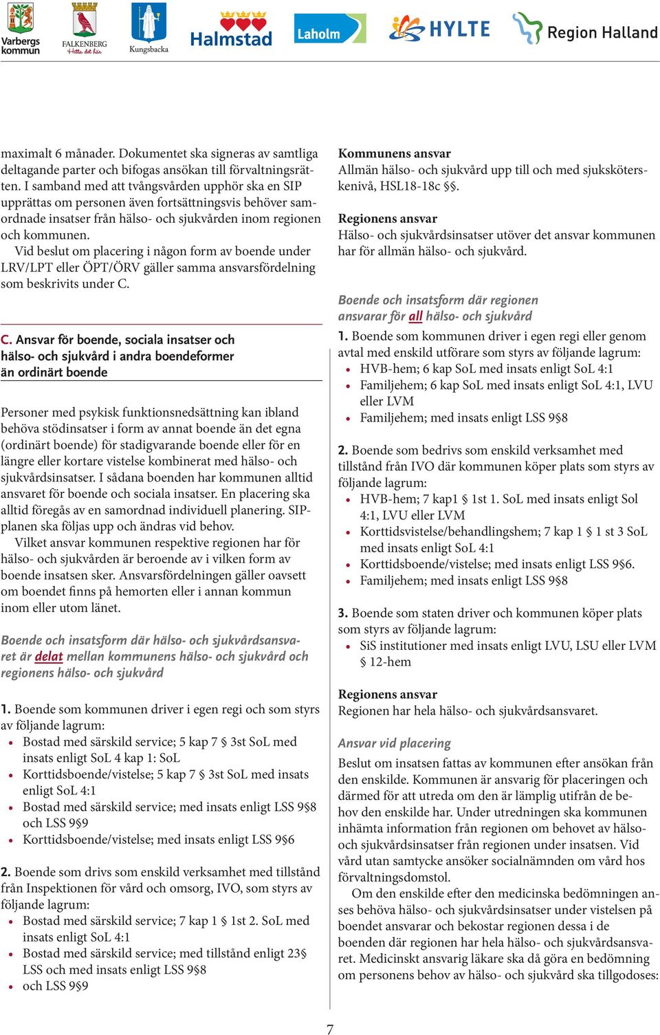 Vid beslut om placering i någon form av boende under LRV/LPT eller ÖPT/ÖRV gäller samma ansvarsfördelning som beskrivits under C.