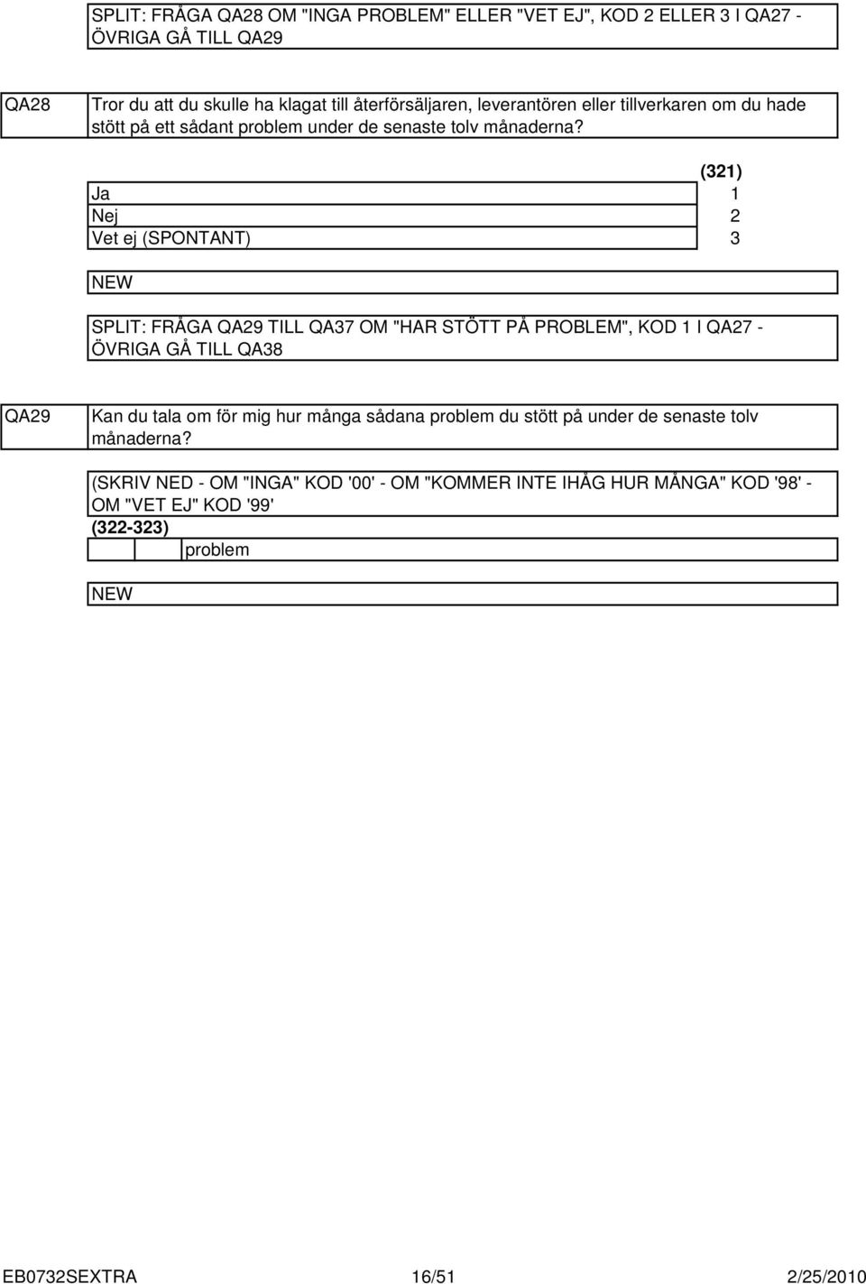 Ja Nej () SPLIT: FRÅGA QA9 TILL QA7 OM "HAR STÖTT PÅ PROBLEM", KOD I QA7 - ÖVRIGA GÅ TILL QA8 QA9 Kan du tala om för mig hur många sådana