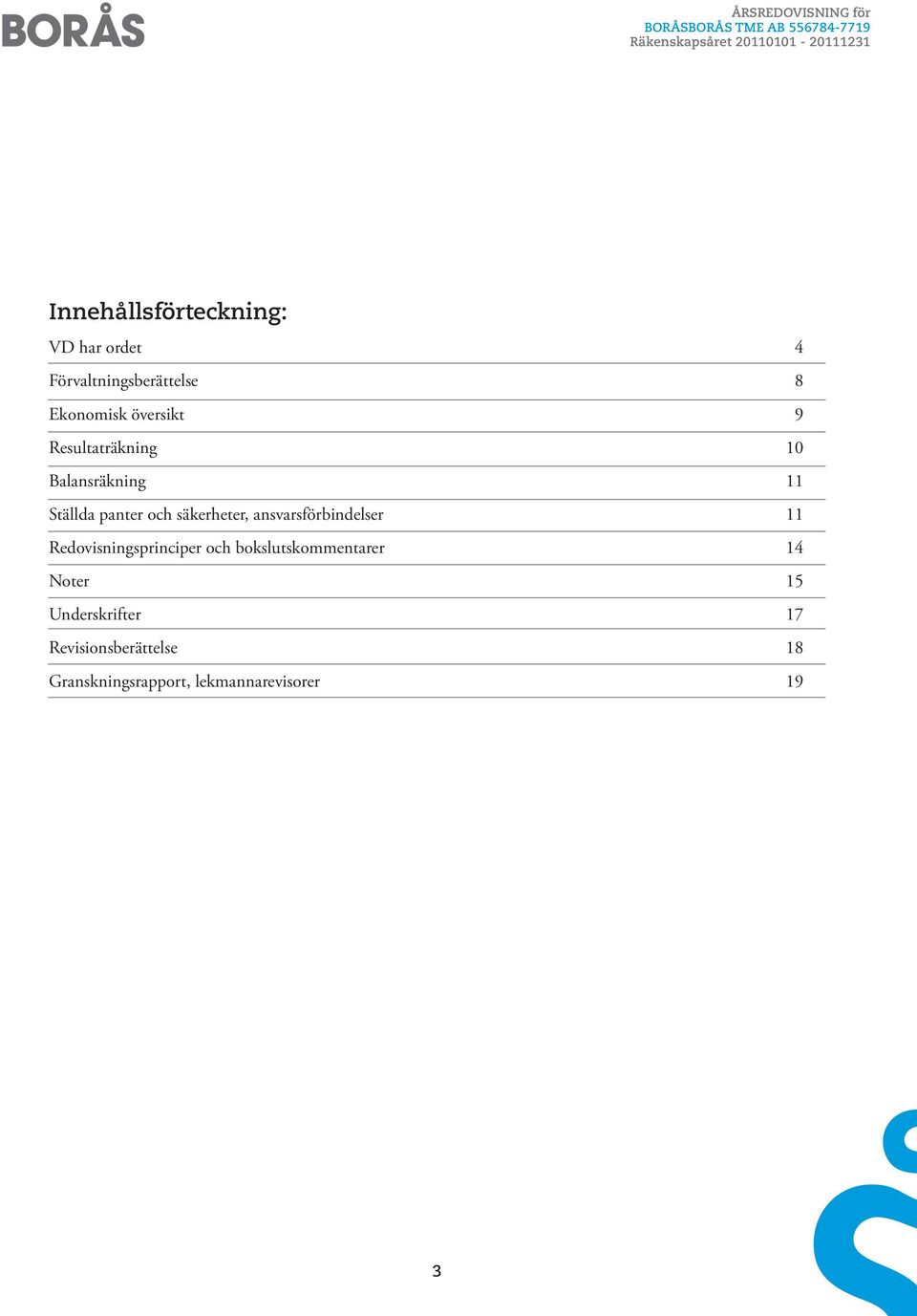 10 Balansräkning 11 Ställda panter och säkerheter, ansvarsförbindelser 11 Redovisningsprinciper