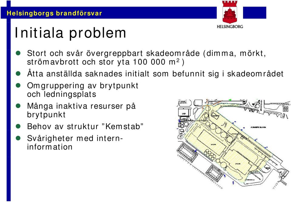 som befunnit sig i skadeområdet Omgruppering av brytpunkt och ledningsplats Många