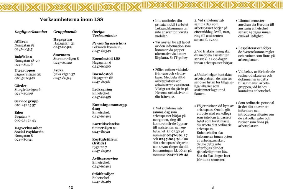 vägen 37 0247-80514 Övriga Verksamheter Personlig assistans Leksands kommun. 0247-80340 Boendestöd LSS Hagagatan 6 0247-80566 Boendestöd Hagagatan 6B 0247-80381 Ledsagning Enhetschef.