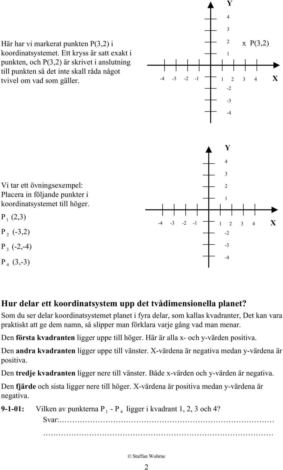 P (,) P (-,) P (-,-) P (,-) - - - - X - - - Hur delar ett koordinatsystem upp det tvådimensionella planet?