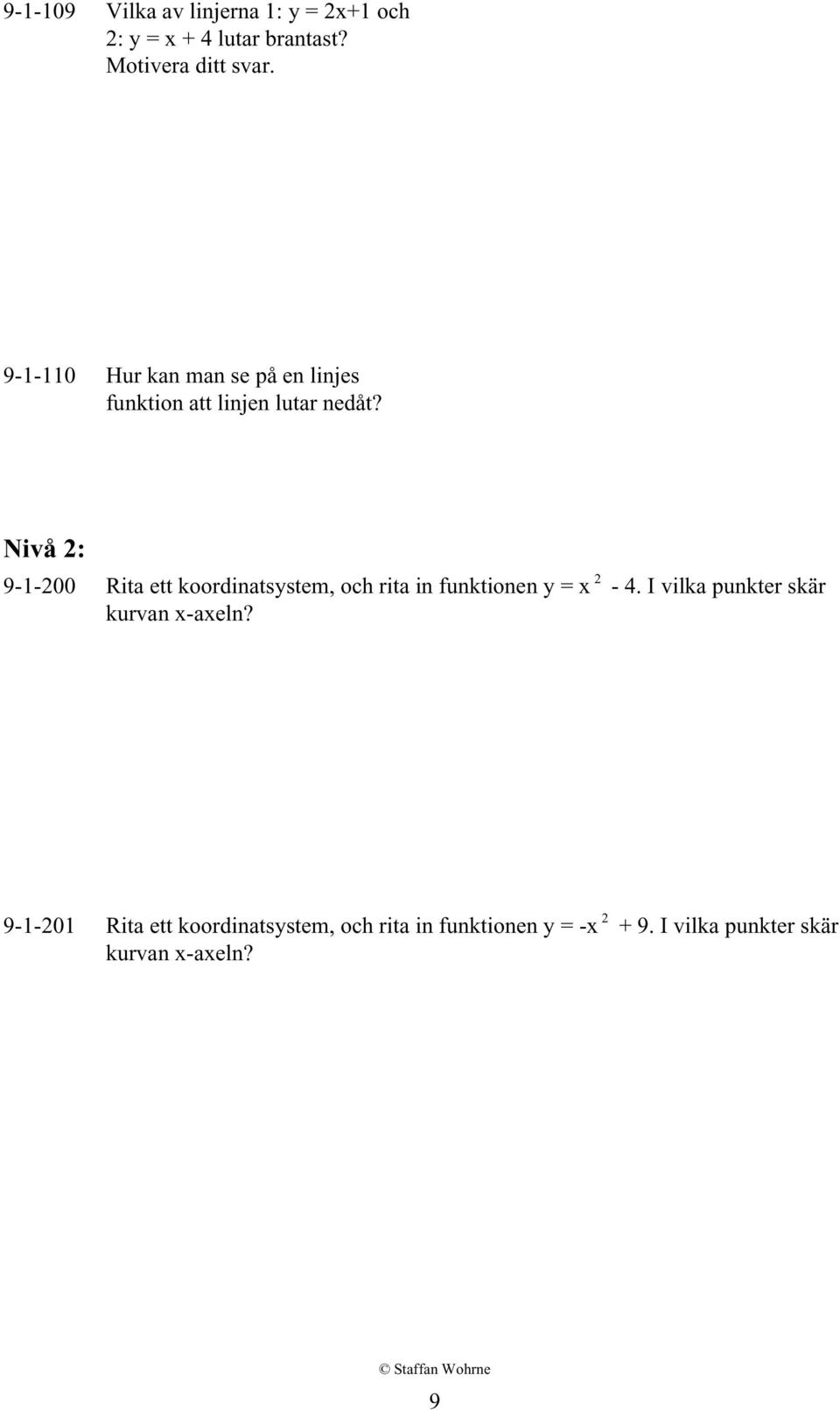 Nivå : 9--00 Rita ett koordinatsystem, och rita in funktionen y = x -.