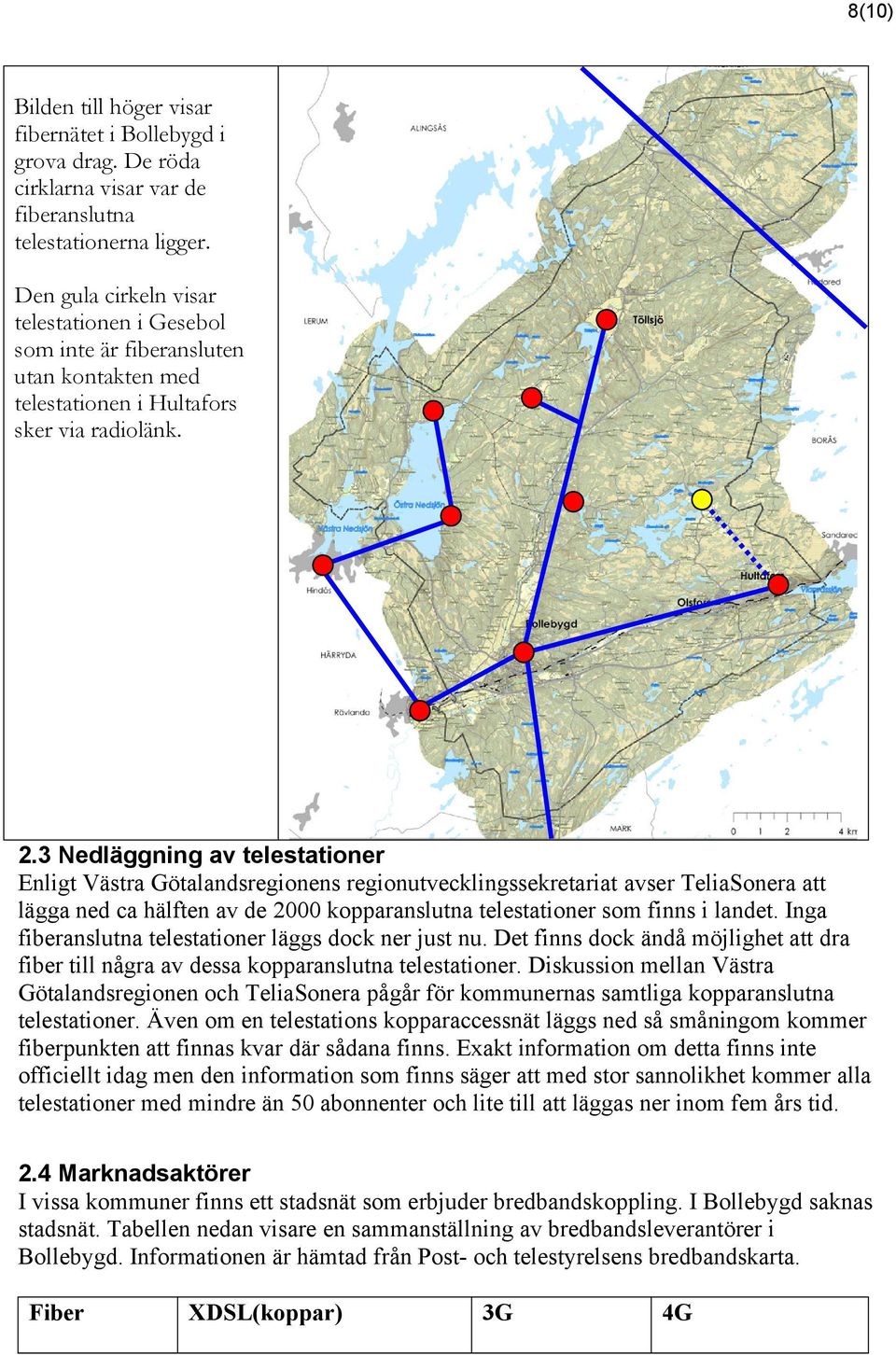 3 Nedläggning av telestationer Enligt Västra Götalandsregionens regionutvecklingssekretariat avser TeliaSonera att lägga ned ca hälften av de 2000 kopparanslutna telestationer som finns i landet.