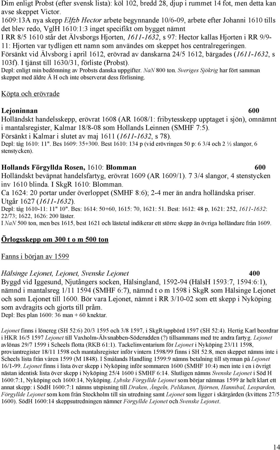 1611-1632, s 97: Hector kallas Hjorten i RR 9/9-11: Hjorten var tydligen ett namn som användes om skeppet hos centralregeringen.