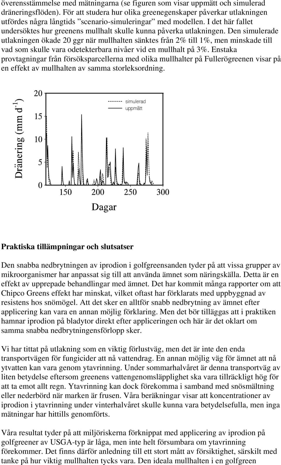 I det här fallet undersöktes hur greenens mullhalt skulle kunna påverka utlakningen.