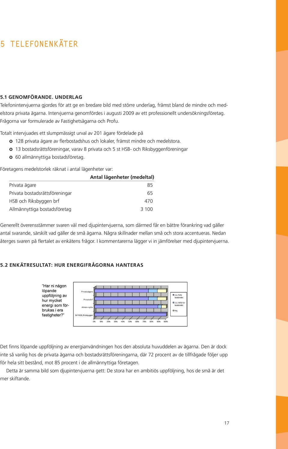 Totalt intervjuades ett slumpmässigt urval av 201 ägare fördelade på J 128 privata ägare av flerbostadshus och lokaler, främst mindre och medelstora.