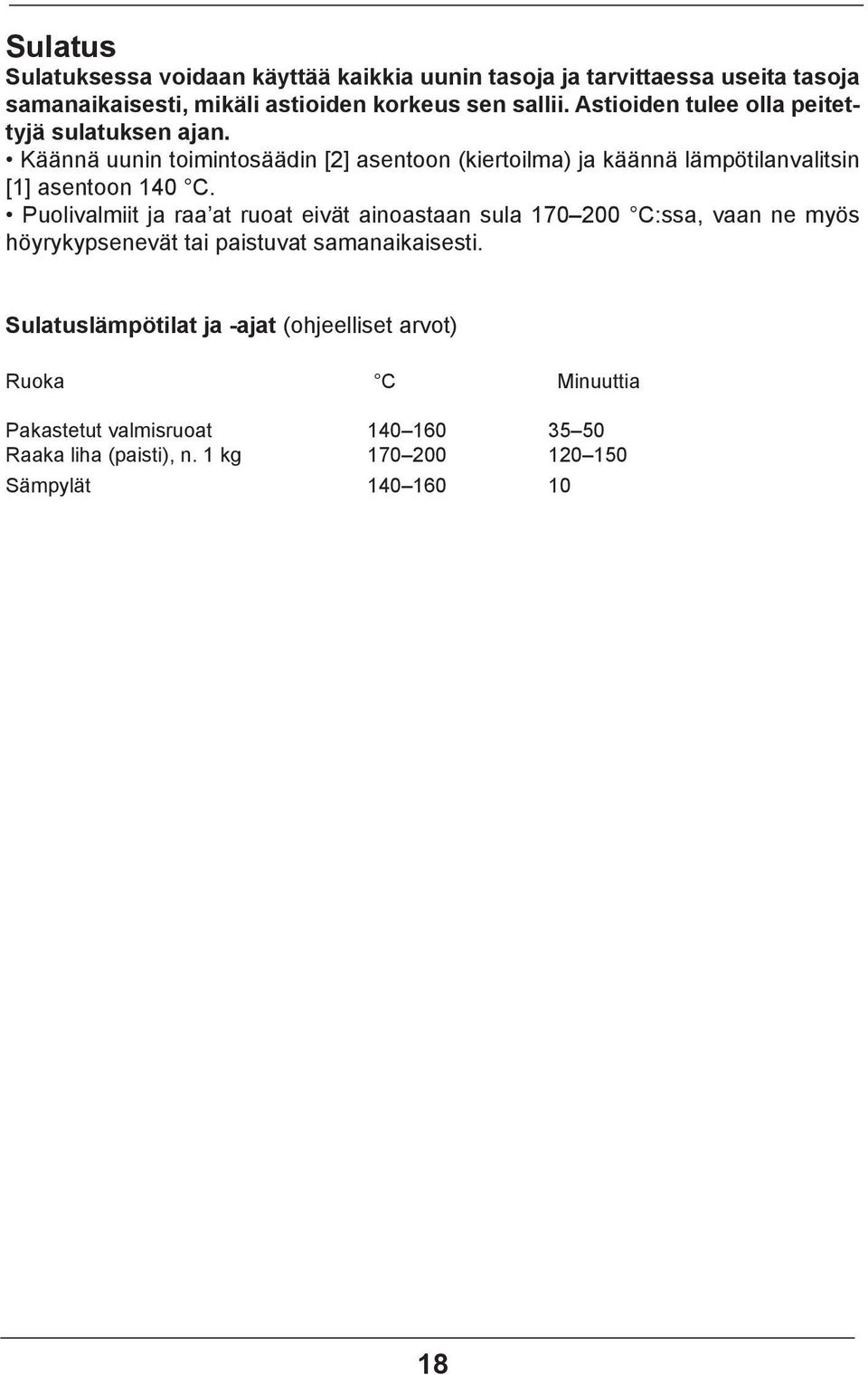 Käännä uunin toimintosäädin [2] asentoon (kiertoilma) ja käännä lämpötilanvalitsin [1] asentoon 140 C.