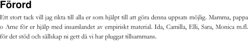 Mamma, pappa o Arne för er hjälp med insamlandet av empiriskt