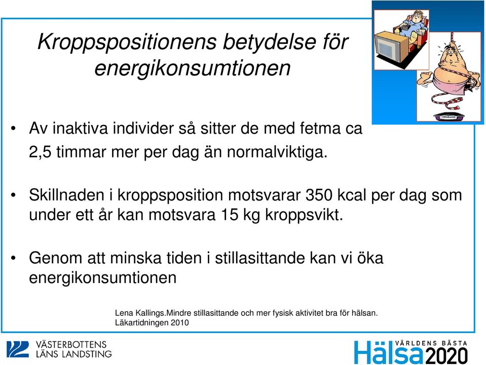 Skillnaden i kroppsposition motsvarar 350 kcal per dag som under ett år kan motsvara 15 kg kroppsvikt.