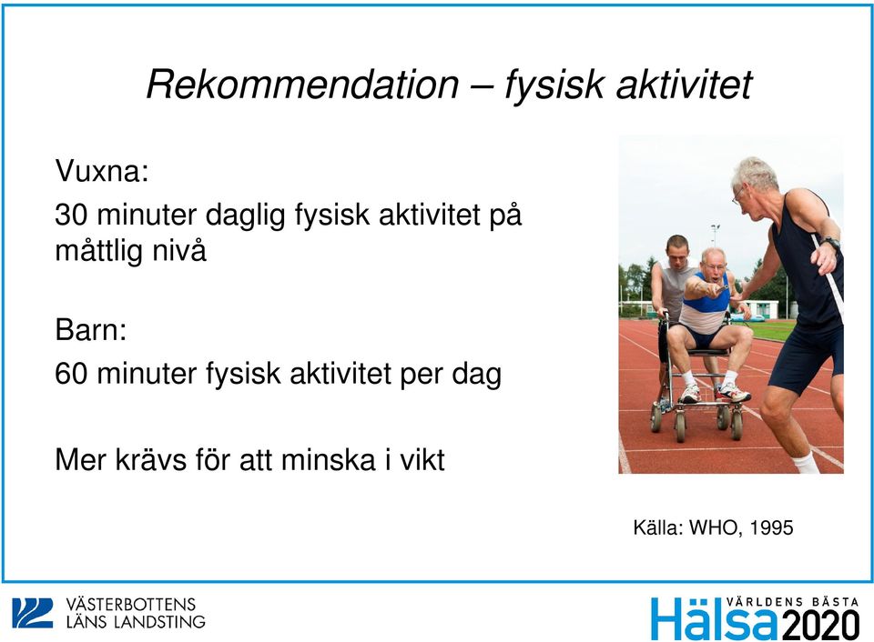nivå Barn: 60 minuter fysisk aktivitet per