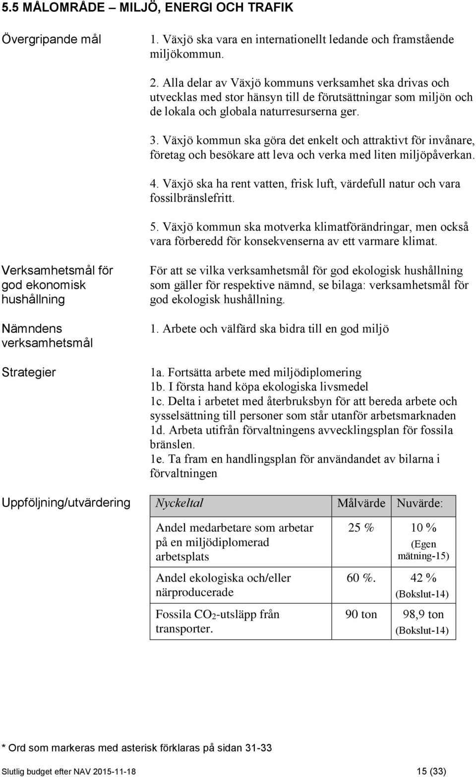 Växjö kommun ska göra det enkelt och attraktivt för invånare, företag och besökare att leva och verka med liten miljöpåverkan. 4.