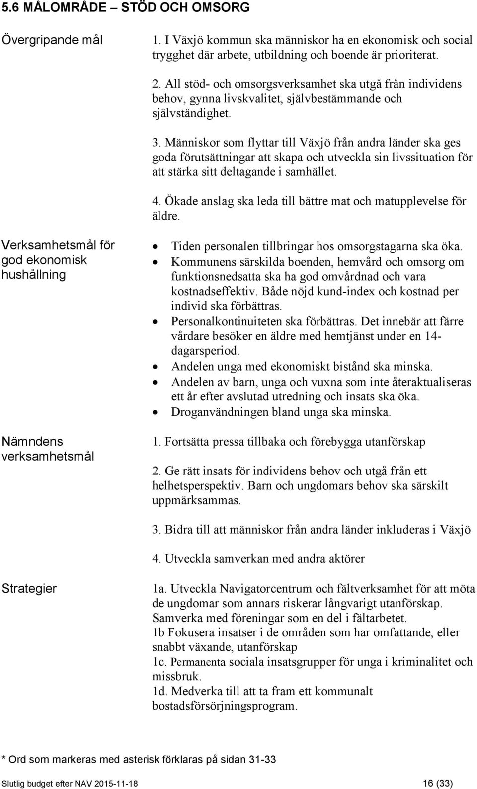 Människor som flyttar till Växjö från andra länder ska ges goda förutsättningar att skapa och utveckla sin livssituation för att stärka sitt deltagande i samhället. 4.