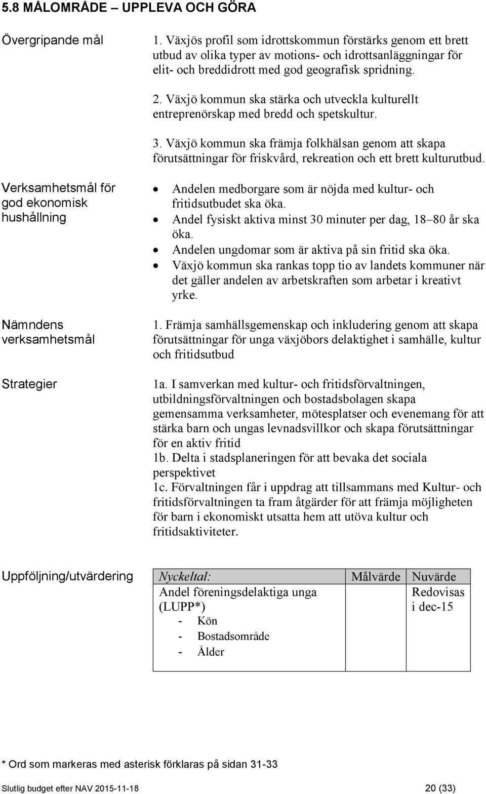 Växjö kommun ska stärka och utveckla kulturellt entreprenörskap med bredd och spetskultur. 3.