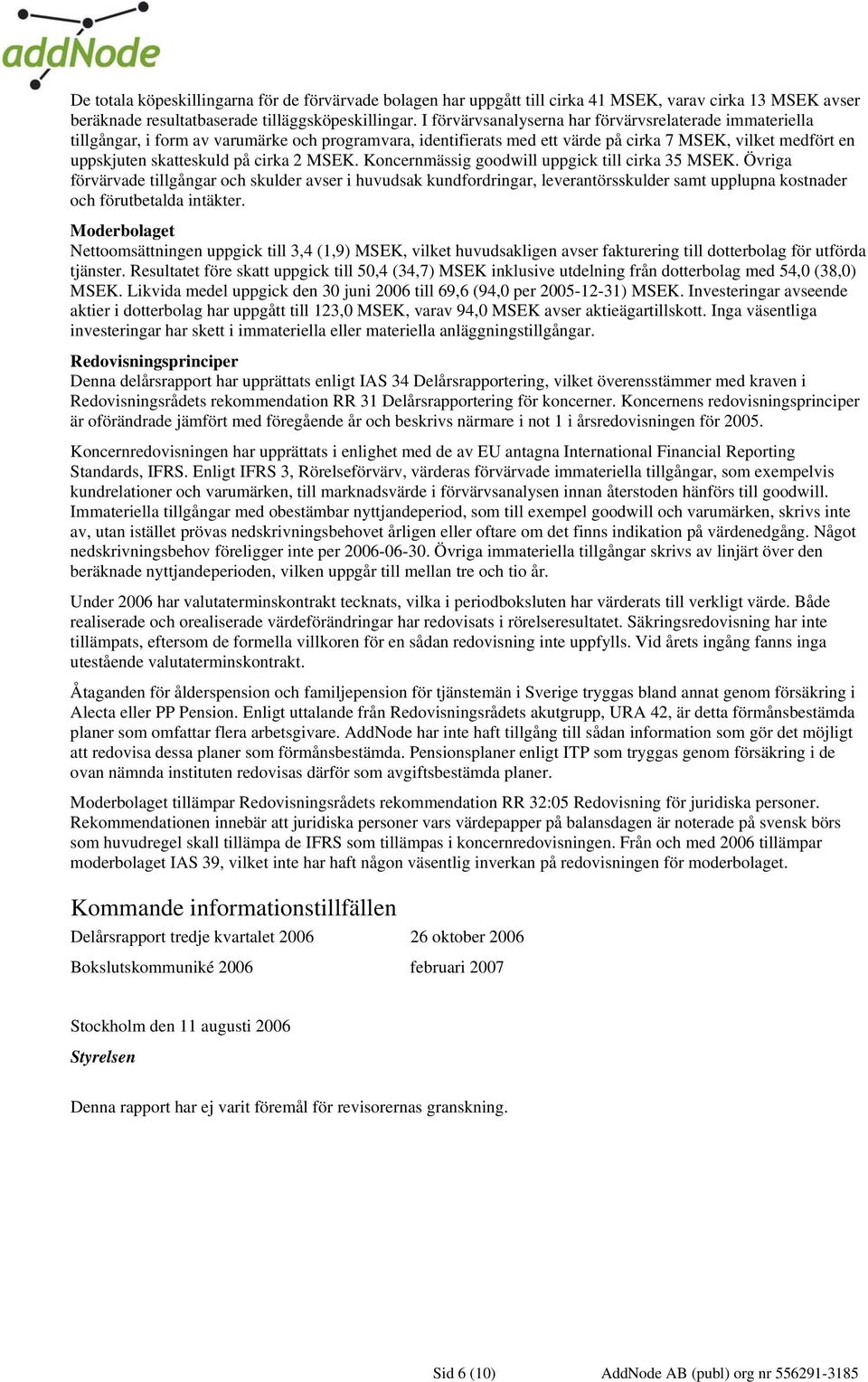 cirka 2 MSEK. Koncernmässig goodwill uppgick till cirka 35 MSEK.