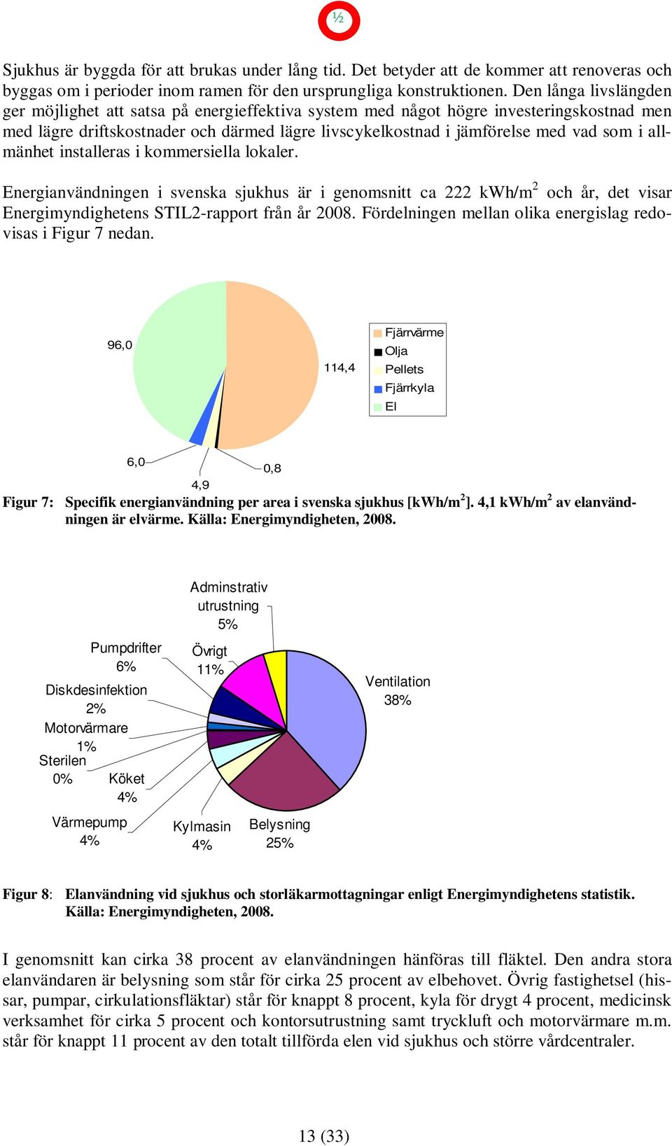 allmänhet installeras i kommersiella lokaler. Energianvändningen i svenska sjukhus är i genomsnitt ca 222 kwh/m 2 och år, det visar Energimyndighetens STIL2-rapport från år 2008.