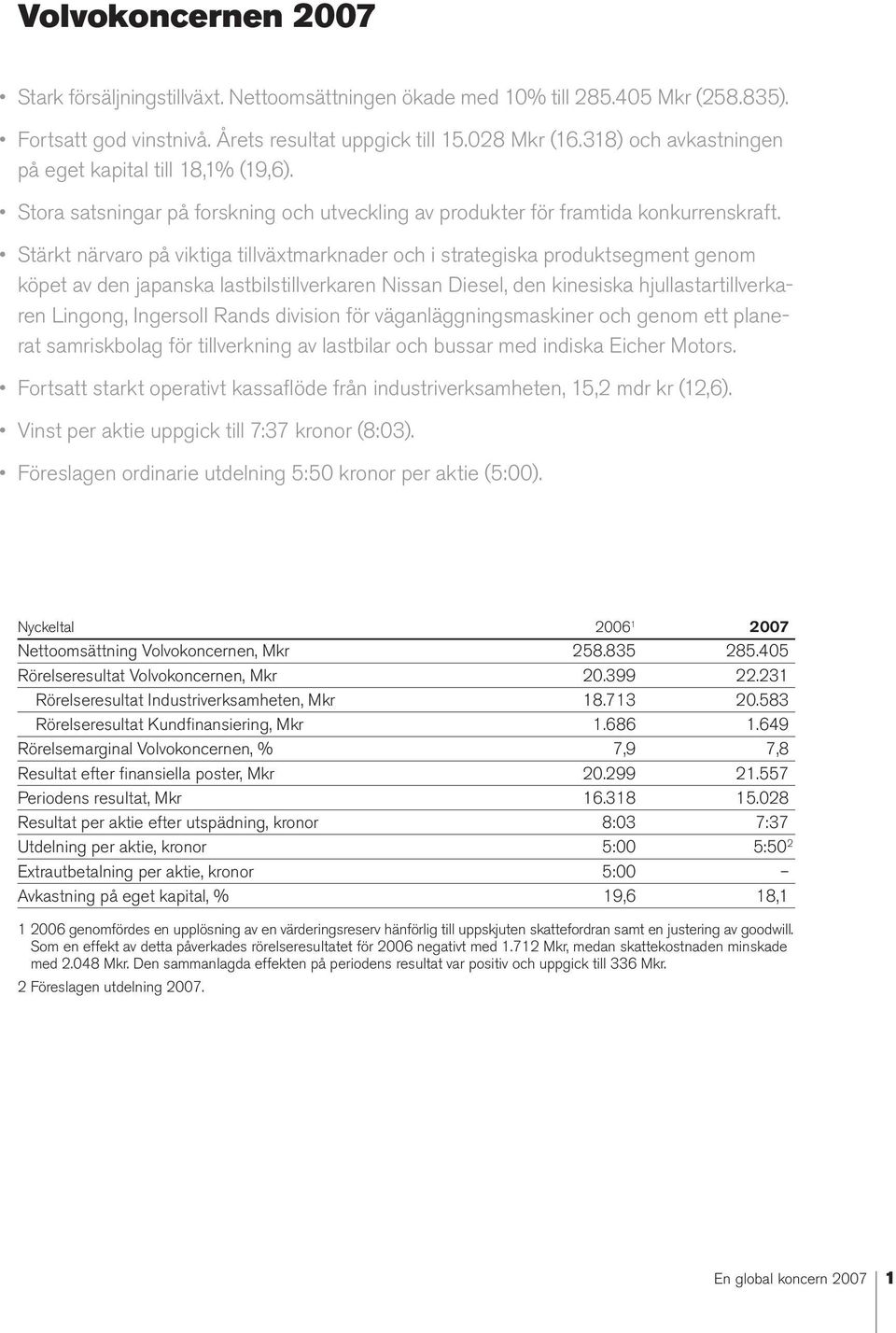 Stärkt närvaro på viktiga tillväxtmarknader och i strategiska produktsegment genom köpet av den japanska lastbilstillverkaren Nissan Diesel, den kinesiska hjullastartillverkaren Lingong, Ingersoll