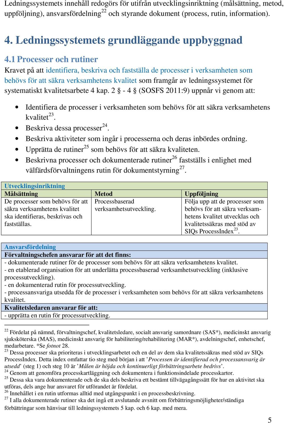 1 Processer och rutiner Kravet på att identifiera, beskriva och fastställa de processer i verksamheten som behövs för att säkra verksamhetens kvalitet som framgår av ledningssystemet för systematiskt