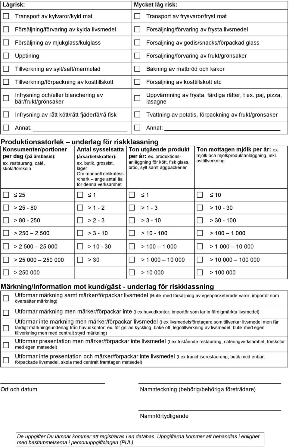 frysta livsmedel Försäljning av godis/snacks/förpackad glass Försäljning/förvaring av frukt/grönsaker Bakning av matbröd och kakor Försäljning av kosttillskott etc Uppvärmning av frysta, färdiga