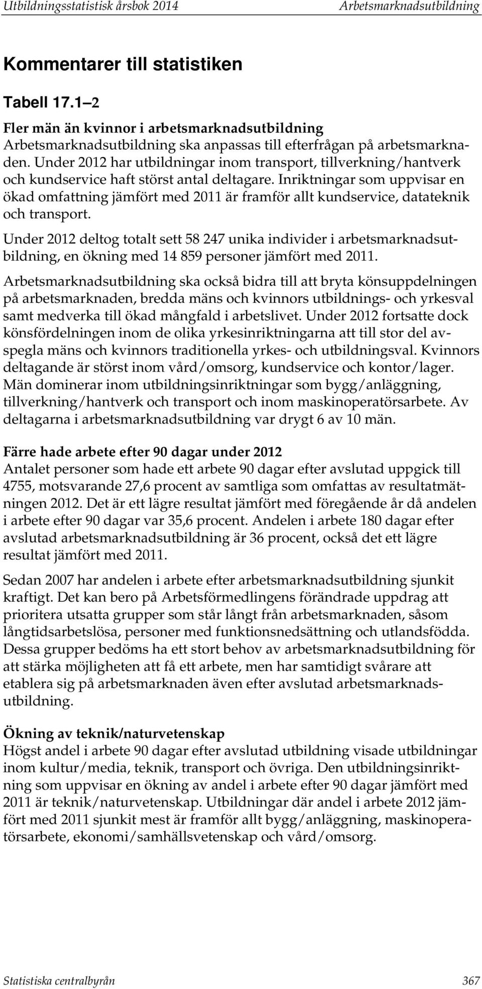 Under 2012 har utbildningar inom transport, tillverkning/hantverk och kundservice haft störst antal deltagare.