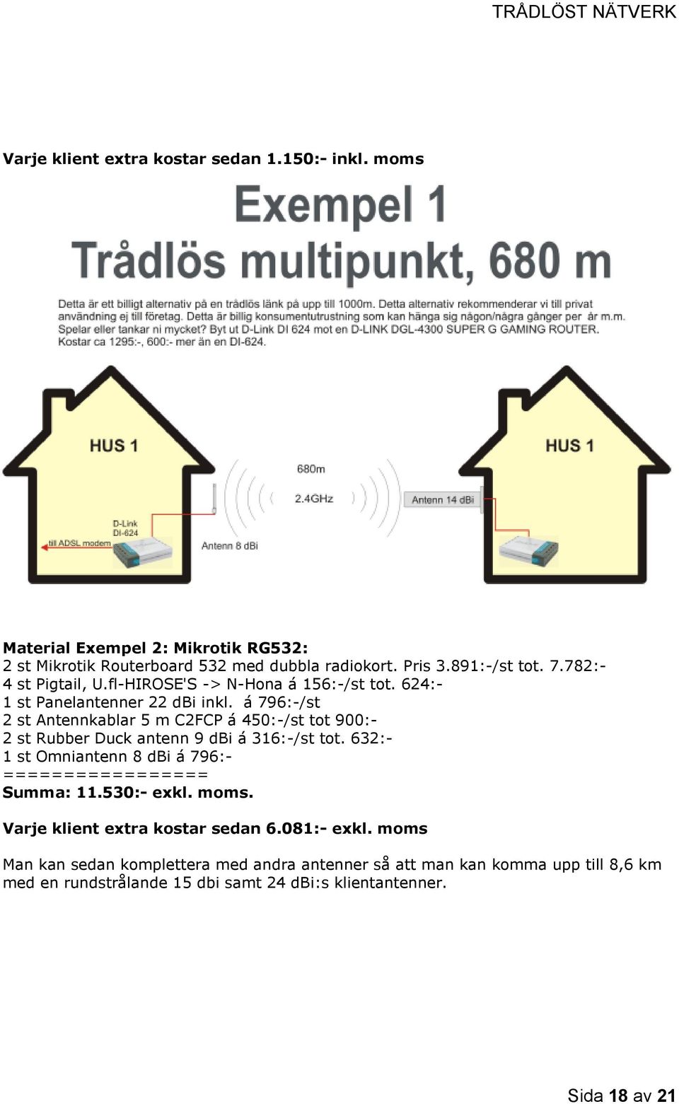 á 796:-/st 2 st Antennkablar 5 m C2FCP á 450:-/st tot 900:- 2 st Rubber Duck antenn 9 dbi á 316:-/st tot.