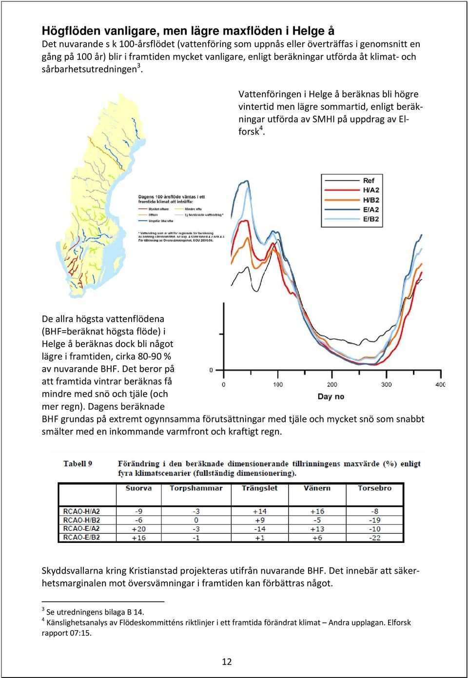 De allra högsta vattenflödena (BHF=beräknat högsta flöde) i Helge å beräknas dock bli något lägre i framtiden, cirka 80 90 % av nuvarande BHF.