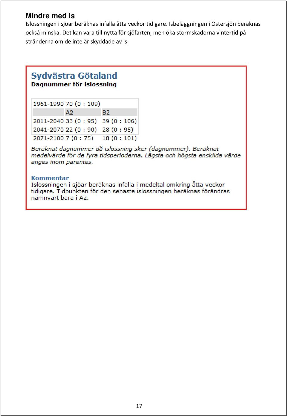 Isbeläggningen i Östersjön beräknas också minska.