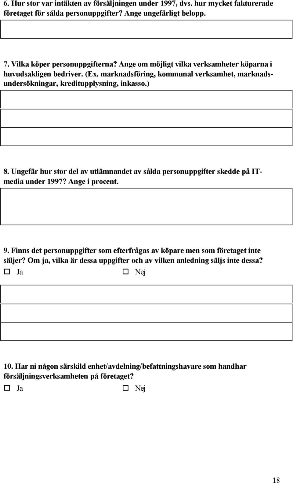 Ungefär hur stor del av utlämnandet av sålda personuppgifter skedde på ITmedia under 1997? Ange i procent. 9.