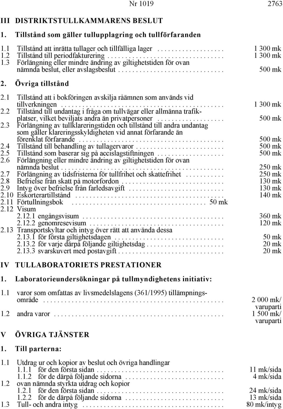 1 Tillstånd att i bokföringen avskilja råämnen som används vid tillverkningen... 1 300 mk 2.