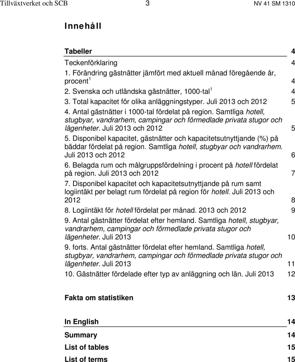 Samtliga hotell, stugbyar, vandrarhem, campingar och förmedlade privata stugor och lägenheter. Juli 2013 och 2012 5 5.