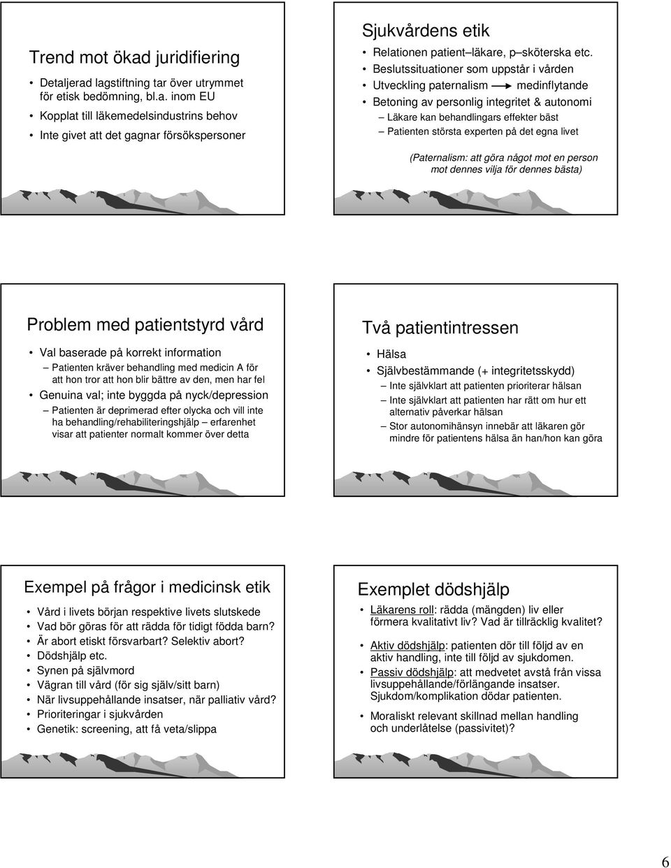 livet (Paternalism: att göra något mot en person mot dennes vilja för dennes bästa) Problem med patientstyrd vårdv Val baserade på korrekt information Patienten kräver behandling med medicin A för