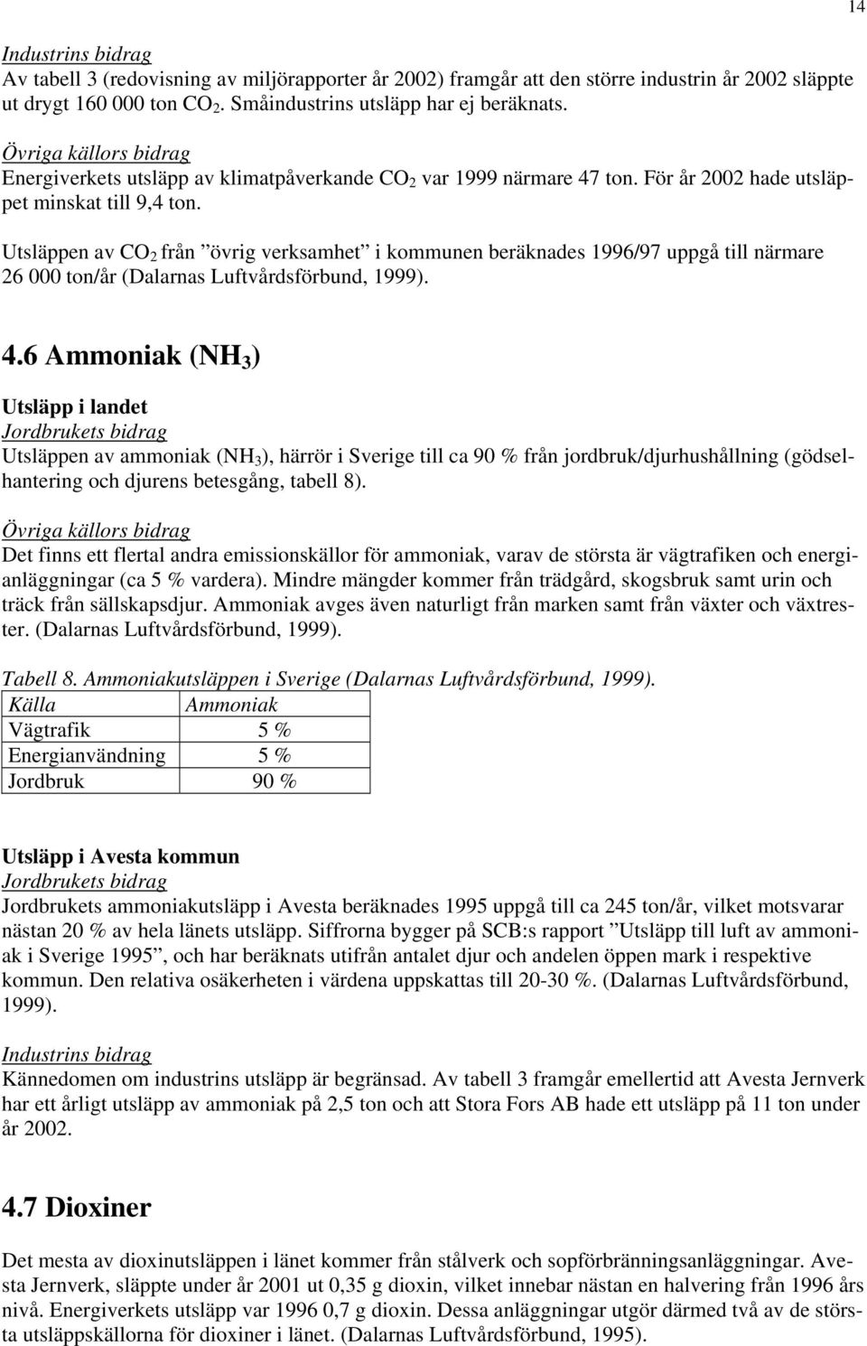 Utsläppen av CO 2 från övrig verksamhet i kommunen beräknades 1996/97 uppgå till närmare 26 000 ton/år (Dalarnas Luftvårdsförbund, 1999). 14 4.