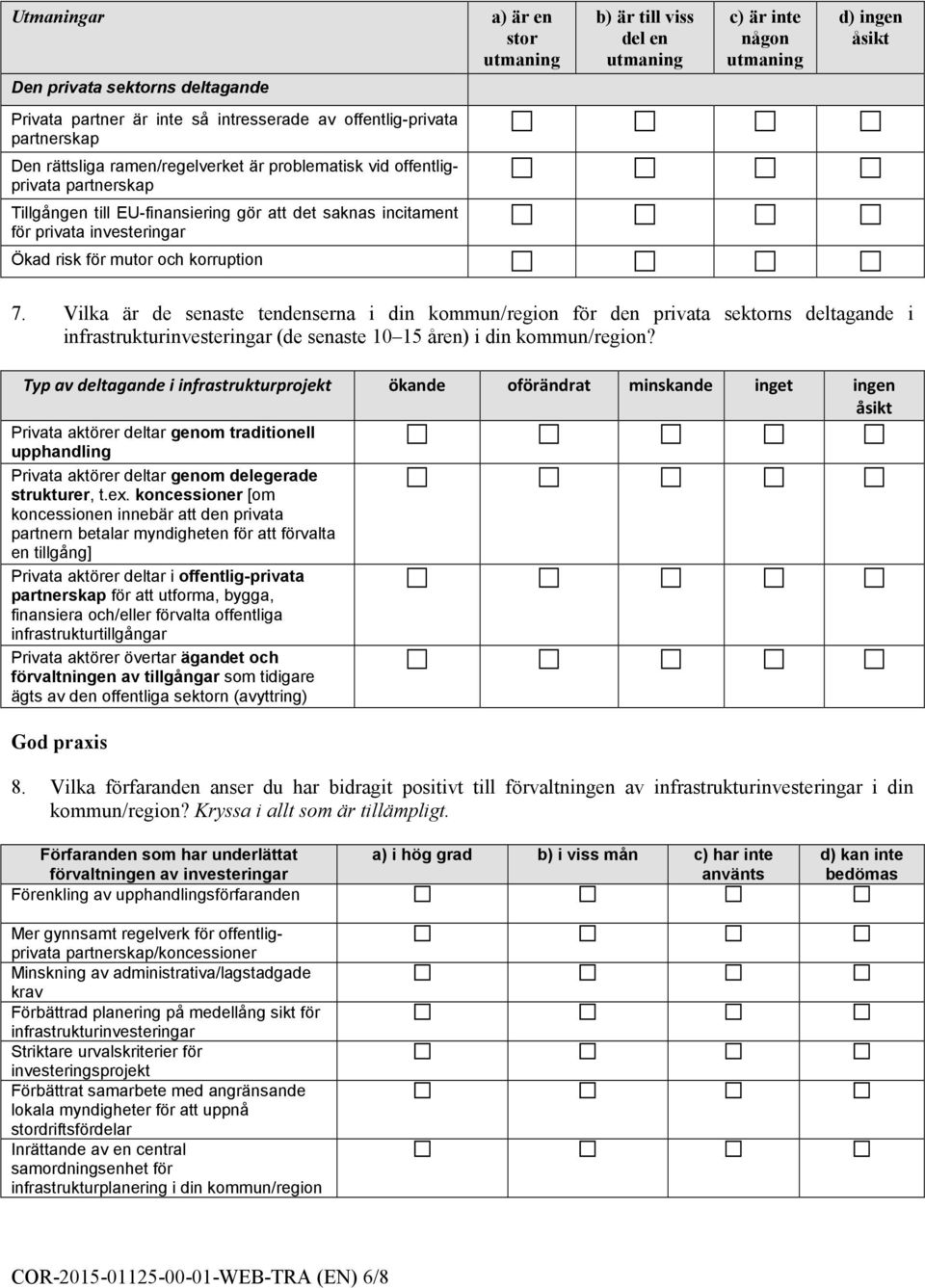 Vilka är de senaste tendenserna i din kommun/region för den privata sektorns deltagande i infrastrukturinvesteringar (de senaste 10 15 åren) i din kommun/region?