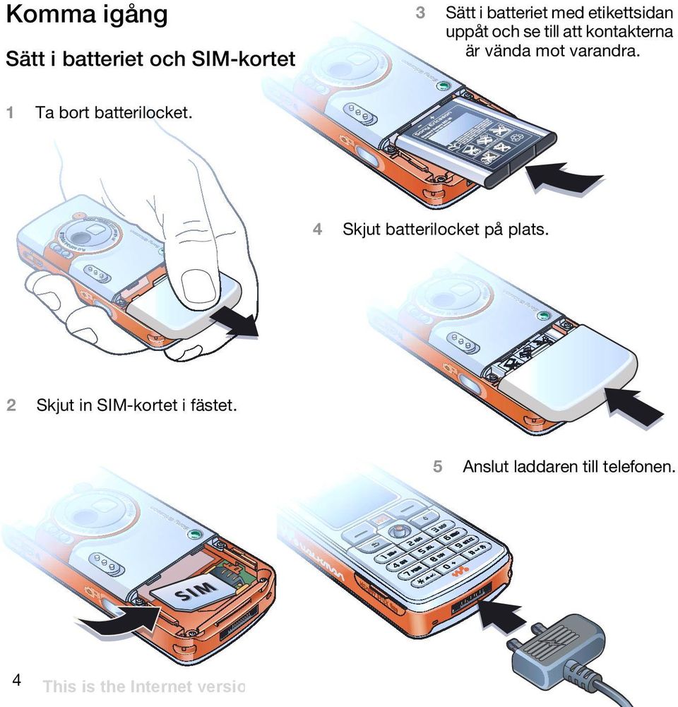 Sätt i batteriet och SIM-kortet 1 Ta bort batterilocket.